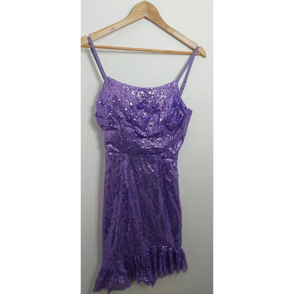 Pomuyoo Junior's Size XS Purple Sequin Dress Party Prom Wedding Homecoming